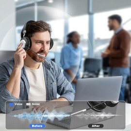 Wantek Wireless Headset with mic for work, 2.4GHz Bluetooth Headsets with AI Noise Canceling & USB Dongle PC Headset 50hrs Working Time for Office, Skype, Zoom, Meeting