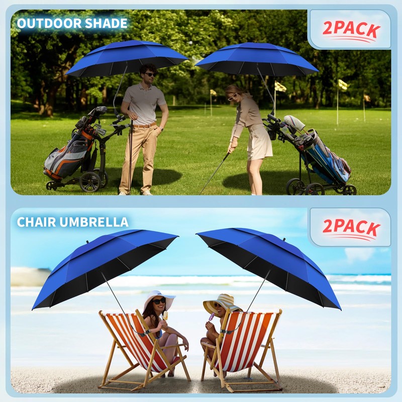 2 Pack 48.6" Double Canopy Beach Umbrella with Clamp, UPF50+