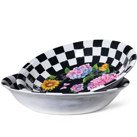 LEHAHA Melamine Large Serving Bowls, Set of 2, Sunflower 13.75" x2.75'' (130 OZ) Pasta Bowls,Black Plaid Durable Salad Bowls for Kitchen, Dishwasher Safe.…