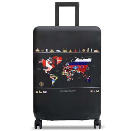 Elastisch & Verschleißfestes Reise Kofferschutzhülle, Kratzfest Luggage Schutzhülle, Gepäck Abdeckung mit Weltkarten Muster, Suiltcase Cover für Sicheren Halt (Weltkarten, 18–20 Zoll)
