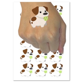 Tennis Ball Jack Russell Terrier Dog Puppy Temporary Tattoo Water Resistant Fake Body Art Set Collection - 54 1" Tattoos (1 Sheet)