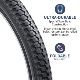 2-PCS 24" Bike Tires 24x2.125 57-507| Durable, Fast, Folable Tires for Gravel, Cruiser, Hybrid Road Bicycle Tires 24 x 2.125 (Y-1448)