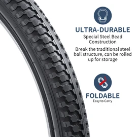 2-PCS 24" Bike Tires 24x2.125 57-507| Durable, Fast, Folable Tires for Gravel, Cruiser, Hybrid Road Bicycle Tires 24 x 2.125 (Y-1448)