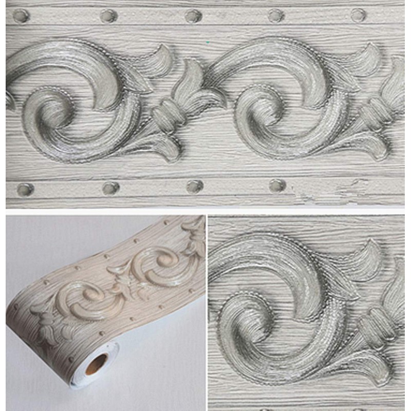 Elegant Grey Floral Molding Wallpaper Border Peel Stick Home Ceiling