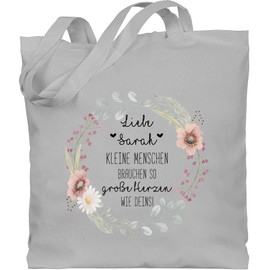 Geschenk mit Namen personalisiert by Shirtracer - Cotton Bag - Educator - Little People Need as Big Hearts as Yours, Teacher Gift, Childminder Gifts, Nativity Scene, 2 Light Grey