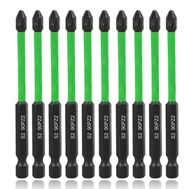 Saipor 10-Piece 90mm Long PZ2 Magnetic Impact Screwdriver Driver Bits Set, POZI No.2 Screw Driver Drill Bits, S2 Steel Pozidriv Screwdriver Bit Set, 1/4 Inch Hex Shank Impact Driver Bit