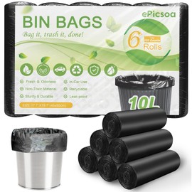 10L Small Bin Bags, 120 Counts Bin Liners Small Pedal Bin Bags Mini Pedal Bin Bags Pedal Bin Liners Mini Garbage Bags for Car, Office, Bathroom, Bedroom (Black, 10L)
