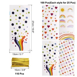 sourcing map 100 Pcs Cellophanes Treat Bags, 10.6"x 5.1" Clear Flat Cellophanes Bags Plastic Candy Gift Goodie Bags with Twist Ties for Cookie Snack Packing Party, Multicolor
