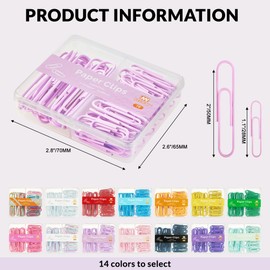 NEEWAY Colorful Paper Clips Assorted Sizes, Small and Large Paperclips, 210 Count, 3 Pack of 70 (Light Purple)