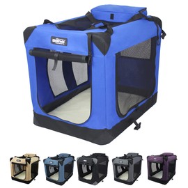 EliteField 3-Door Folding Soft Dog Crate with Carrying Bag and Fleece Bed (2 Year Warranty), Indoor & Outdoor Pet Home (24" L x 18" W x 21" H, Royal Blue)