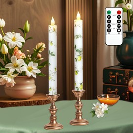 Crystal Club Lemon Decor Flameless Taper Candles with Remote & Timer, Battery Operated Flickering Candlesticks, Real Wax LED Taper Candles for Dinner Table Christmas Home Party Decor, Set of 2