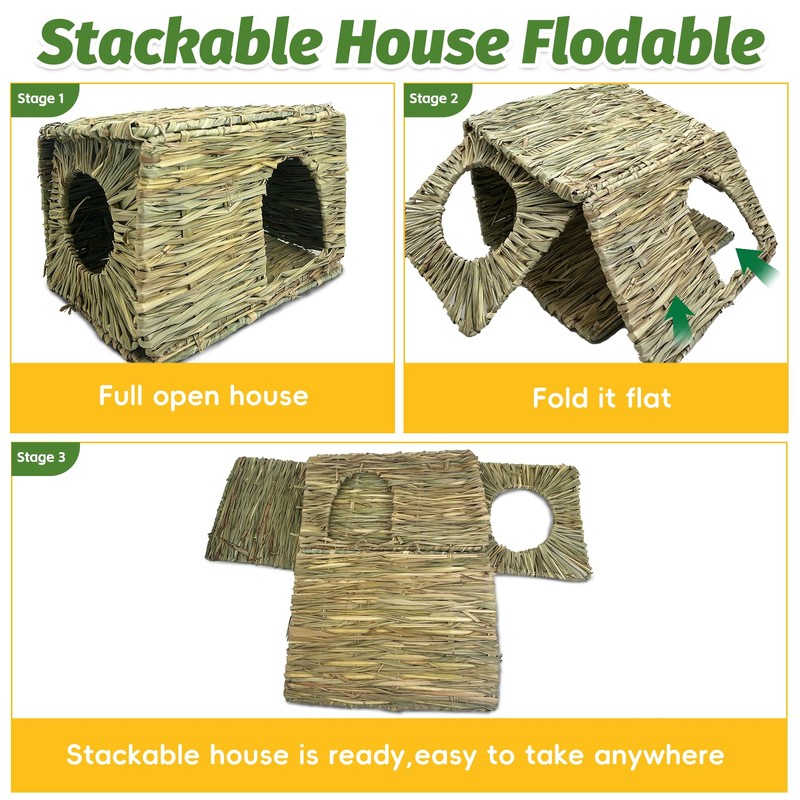 Hamiledyi Large Rabbit Grass House Hand Woven Natural Bunny Hut