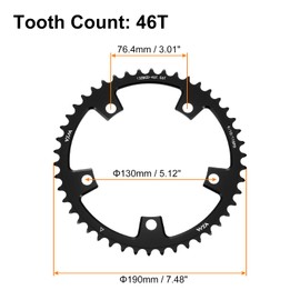 sourcing map 130BCD Bike Chainring Set 46T Round Narrow Wide Single Aluminum Chainring Chainwheel with Double Round 5 Bolts for Road Bike Bicycle 9/10/11 Speed Chains