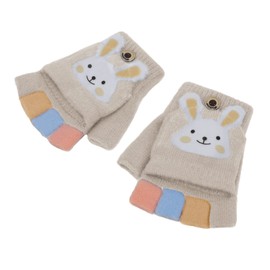 Autumn Winter Baby Warm Children's Fingerless Gloves Toddler Children's Gloves Knitted Gloves with Flap Half Finger Gloves with Flip Winter Gloves Thermal Gloves 1-5 Years Girls, Typeb-beige