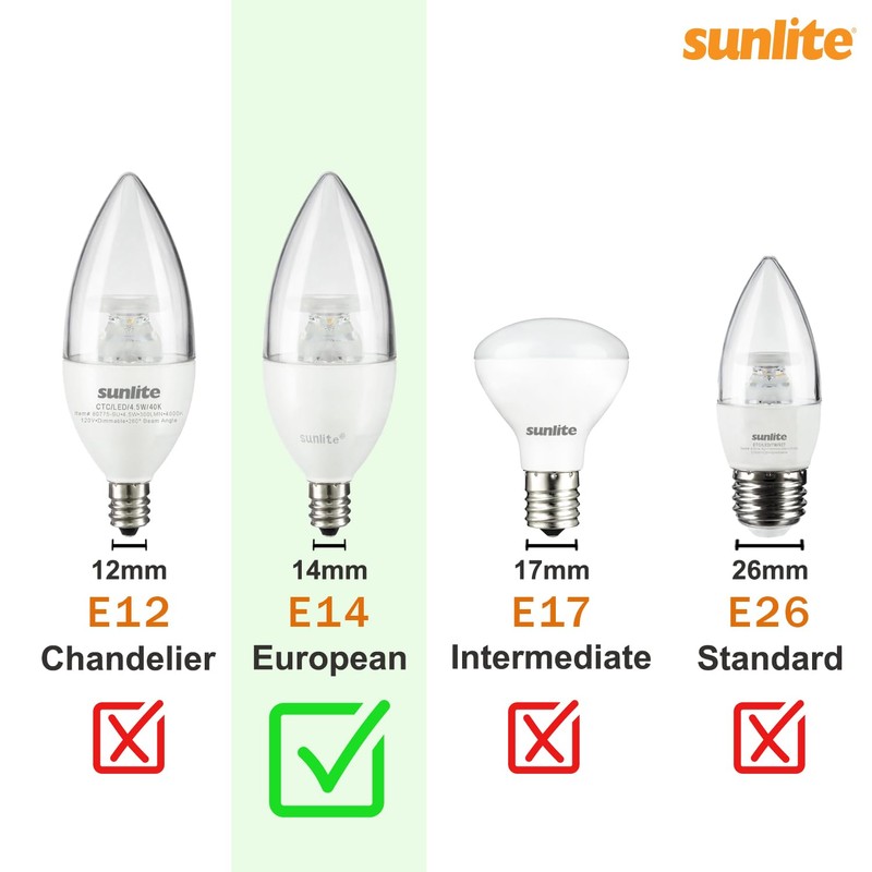 Sunlite 41611 LED B10 Clear Torpedo Tip Chandelier Light Bulb,
