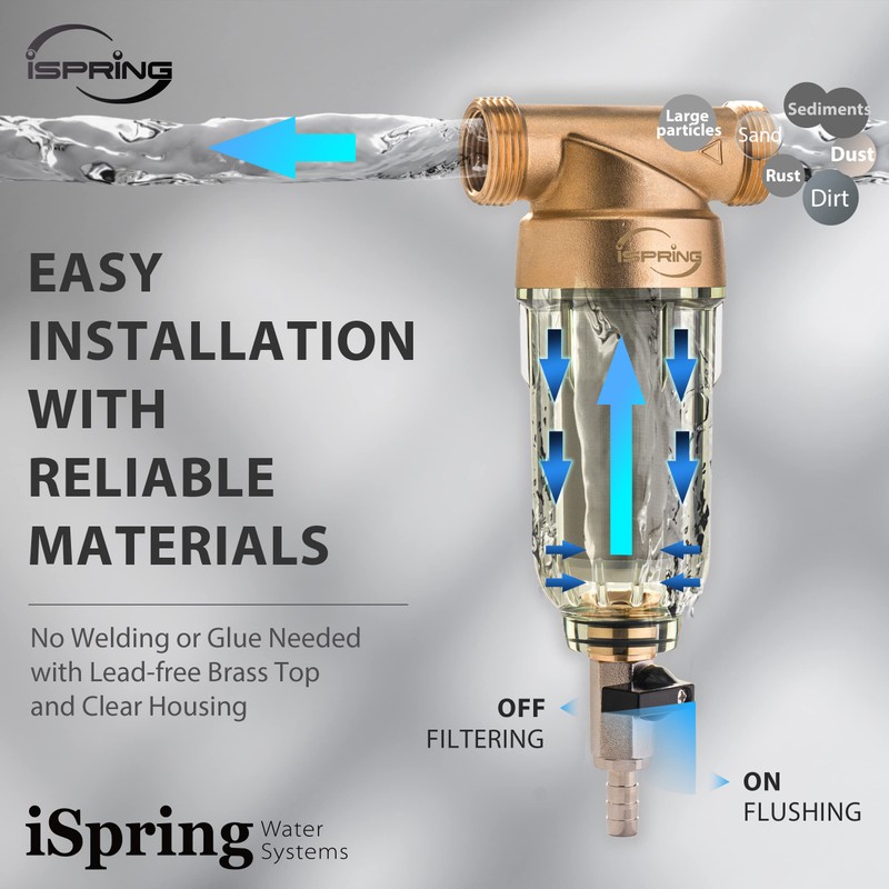 iSpring WSP-50 Reusable Whole House Spin Down Sediment Water Filter,