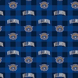 SYKEL ENTERPRISES Villanova University Fleece Blanket Fabric-Villanova Fleece Fabric with Buffalo Plaid Design