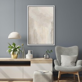 SIGNWIN Framed Canvas Print Wall Art Minimal White Paint Brush Strokes Abstract Shapes Illustrations Modern Art Decorative Boho Nordic for Living Room, Bedroom, Office - 24"x36" White