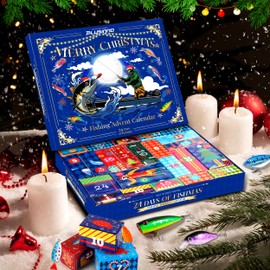 PLUSINNO Fishing Advent Calendar 2025 Adult, Fishing lure Advent Calendar 24 Days Countdown Fishing Tackle, Christmas Gifts For Men Boyfriend Teens Boys