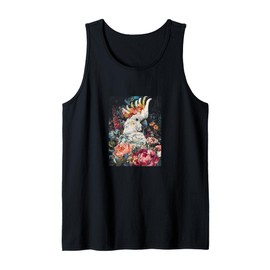 Moody Maximalist Cockatoo with Vintage Floral Bird Artwork Tank Top