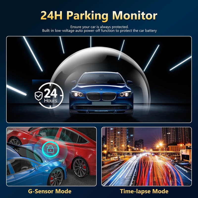 WiFi 360° Dash Cam Front and Rear Inside,4 Channel 3"