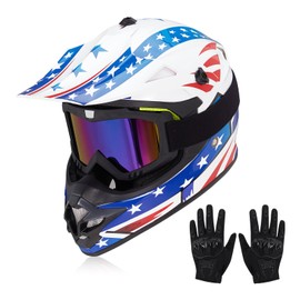 JQF Gear Youth Kids Dirt Bike Helmets Motocross Offroad ATV BMX MX Dirtbike Motorcycle Helmet J-01 with Goggles and Gloves DOT Approved (Patriotic Flag, M)