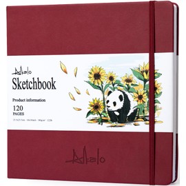 ALKALO Square Sketchbook for Drawing, 120 Pages Sketch Book, 122LB/180GSM Thick Paper, Mixed Media Sketchbook for Charcoal Pencil, Inks Pen, Colored Pencil, Acrylic Marker, Oil Pastel