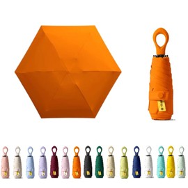 HUAMu Mini Parasol Travel Ring Handle Coating Layer Fabric Blocking UV Protection 99.9% Compact Foldable Lightweight Small Portable Backpack Rain Sun Men Women Kids, orange
