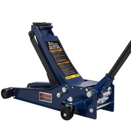 TCE Ultra Low Profile Floor Jack: Heavy Duty Hydraulic Steel Service Jack with Dual Piston Quick Lift Pump and Detachable Handle, 6,000 LBS Capacity (3 Ton), Blue