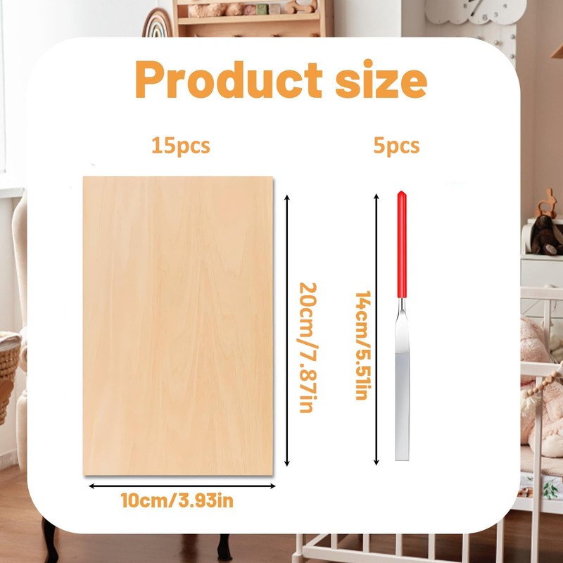 15pcs Balsa Wood Sheets, 10x20x0.2cm, with 5 Tools Wood Veneer