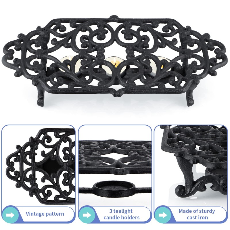 MOLIGOU Cast Iron Teapot Warmer, Teapot Warmer Stand with 3