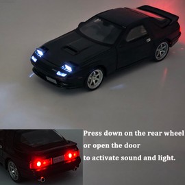 ERBADIHAGO Toy Cars Compatible for 1/32 1990 Mazda Savanna RX-7∞ (FC3S) Efini Ⅲ Metal Model Car Pull Back Car Toys with Light and Sound Collectible Model for Children (Black)