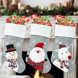Santa Stock, Shyllin 45 cm Santa Stocking, Christmas Stocking Set of 3, Extra Large Christmas Socks Fireplace, for Christmas Tree, Gift Socks, Christmas Decoration, Fireplace, Wall, Stairs (Grey