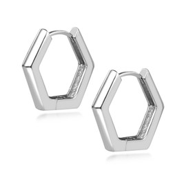 ALEXCRAFT Small Polygonal Silver Hoop Earrings for Women Men Hypoallergenic Huggie Hexagon Earrings Trendy 16MM