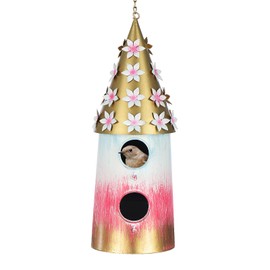 BAYN Hanging Bird House for Outside, 2 Story Double Hole Metal Birdhouse for Outdoor Hanging Handwork Bird Nest Decorative Garden Decor Outdoor