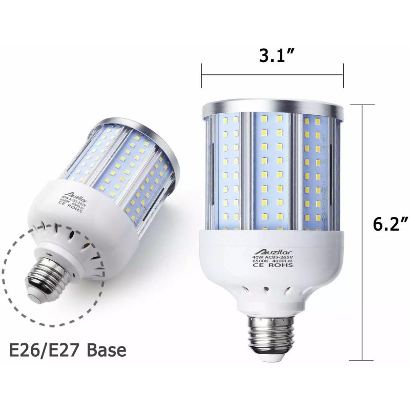 Auzilar 40W (280W Equivalent), Daylight, E26 Standard Base, LED Corn