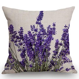 Swono Lavender Flowers Burlap Throw Pillow Case Cushion Cover Couch Sofa Decorative Square 18x18 inches
