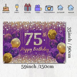 75th Birthday Decoration Women, Purple Fabric Sign Poster Birthday Party Decoration, 75th Birthday Background Banner Women, 75th Birthday Party Decoration, 59"x35.4"