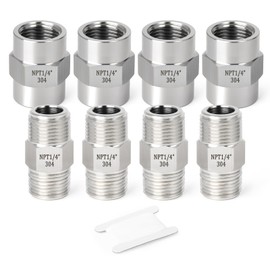 TAISHER 8PCS 304 Stainless Steel Pipe Fitting, Hex Nipple, Coupling,1/4" x 1/4" NPT Male Thread Pipe, 1/4" x 1/4" NPT Female Thread Pipe