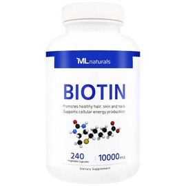 ML Naturals Biotin 10000 mcg 240 Vegetable Capsules. Supports Healthy Hair, Skin, Nails, and Energy Production, NSF-Certified & cGMP-Compliant