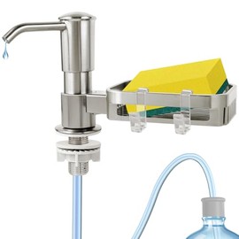 Soap Dispenser for Kitchen Sink, Built in Sink Soap Dispenser Pump with Sponge Holder, Brushed Nickel ABS Sink Dish Soap Dispensers Under Counter, with 39" Extension Tube Kit,No Refill Needed