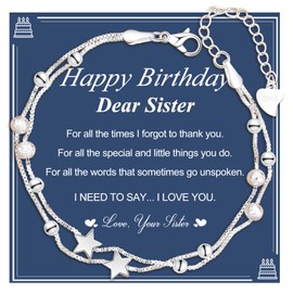 CheersLife Sister Gifts, Sister Birthday Gifts for Women Girls,Sister Birthday Gifts from Sister Happy Birthday Sister Card Bracelet Silver