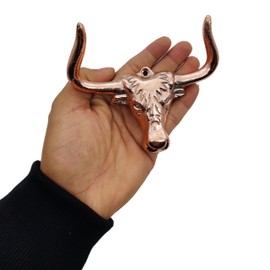 5MOONSUN5 Longhorn Steer Head Wall Mounted Cabinet Hardware, Rustic Decor, Western Decor, Longhorn Cow Head Wall Hook, Heavy Duty Brass Wall Hook for Coat, Key Bag Towel Copper Finish.