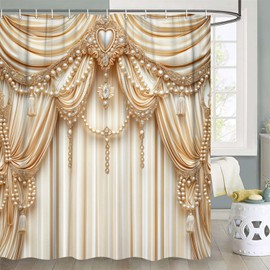 NYMB Luxury Elegant Gold Champagne Shower Curtain, Modern Golden Bridal Shower Curtain Set for Girl Bathroom Decorative, Waterproof Fabric Polyester Home Decor Accessories with Hooks, 70X70Inch