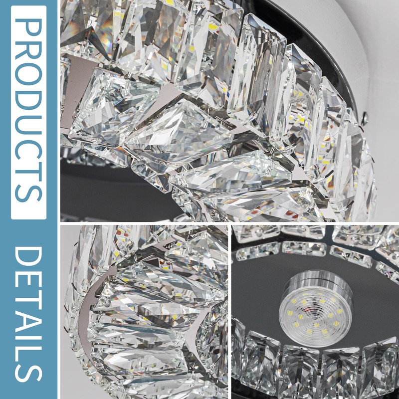 HomLaiting 7.8” Crystal Ceiling Light Fixture, Mini Round Chandeliers 6500K