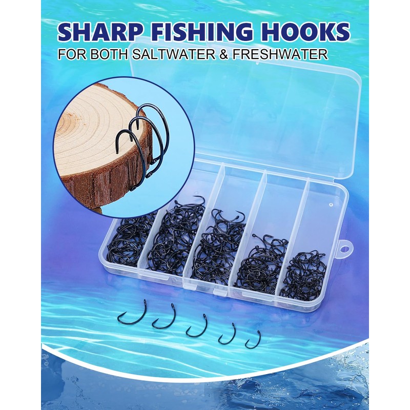 UCEC 190PCS Barbless Fishing Hooks, Carp Hooks Circle Curve Shank