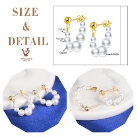 CPSLOVE Womens Pearls Earrings 925 Sterling Silver Beaded Earrings Baroque Style Hoop Pearl Earrings Gold Drops Dangles Elegant Earrings for Girls Wedding Party Earrings