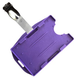 PCL Media ltd Purple Dual Double Sided ID Card Holders & Crocodile Strap ID Badge Clip (Holders are Now Bio Degradable) Work ID Badge Holder