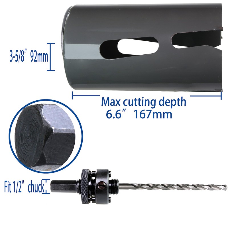 PLG2SUPT Carbide Tipped Hole Saw Cutter 3-5/8” 92mm for Thick