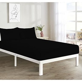 Easy Care NON IRON 4FT SMALL DOUBLE/DOUBLE Fitted Sheet Polycotton Bed Mattress Cover & PILLOW PAIR (Black, 4FT (Small Double) Fitted Sheet Only)